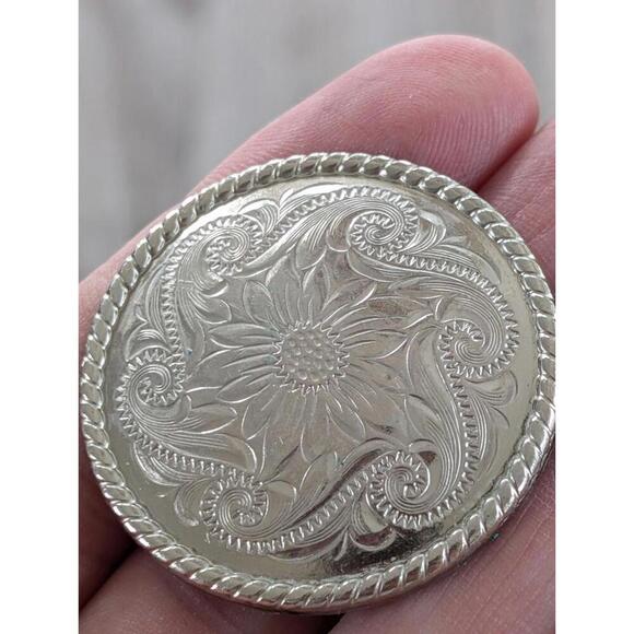 Vintage Handmade Sterling Silver Conchos Rope Edge Sunflower Engraved Set Of 16 - Picture 7 of 7